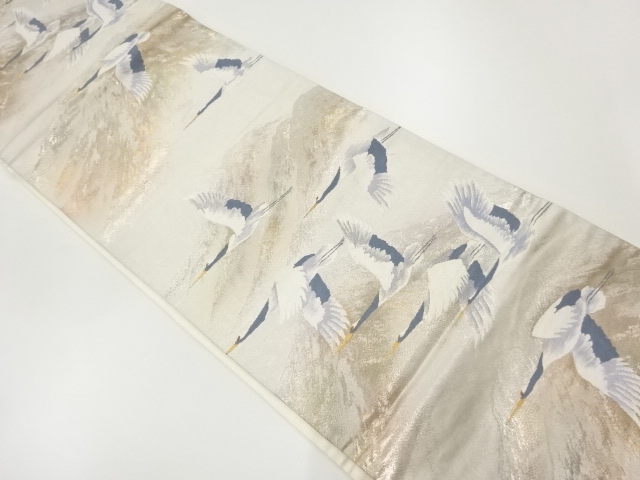 アンティーク　連山に鶴模様織出し袋帯（材料）